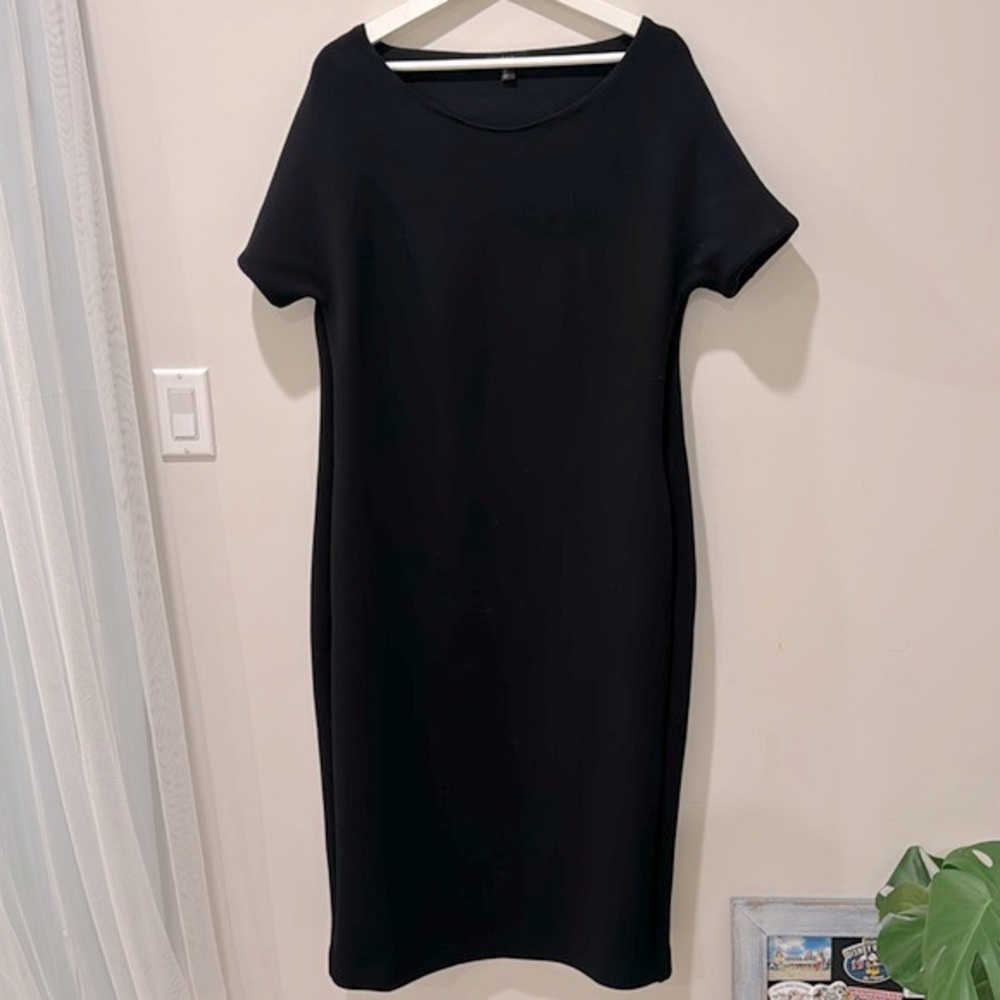 COS Boxy Boat Neck Scuba Dress In Black / Size S